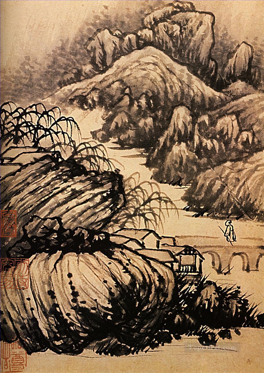 Shitao senderismo en la zona del templo del dragón 1707 tinta china antigua Pintura al óleo